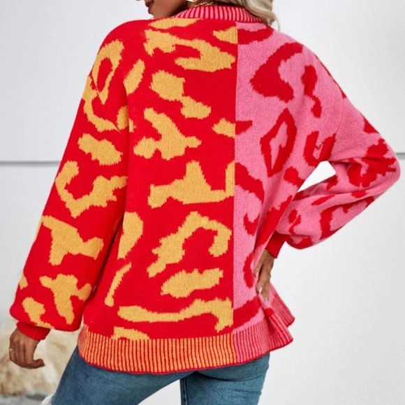 Multicolor Casual Womens Graphic Pattern Colorblock Drop Shoulder Cardigan - Picture 2 of 5